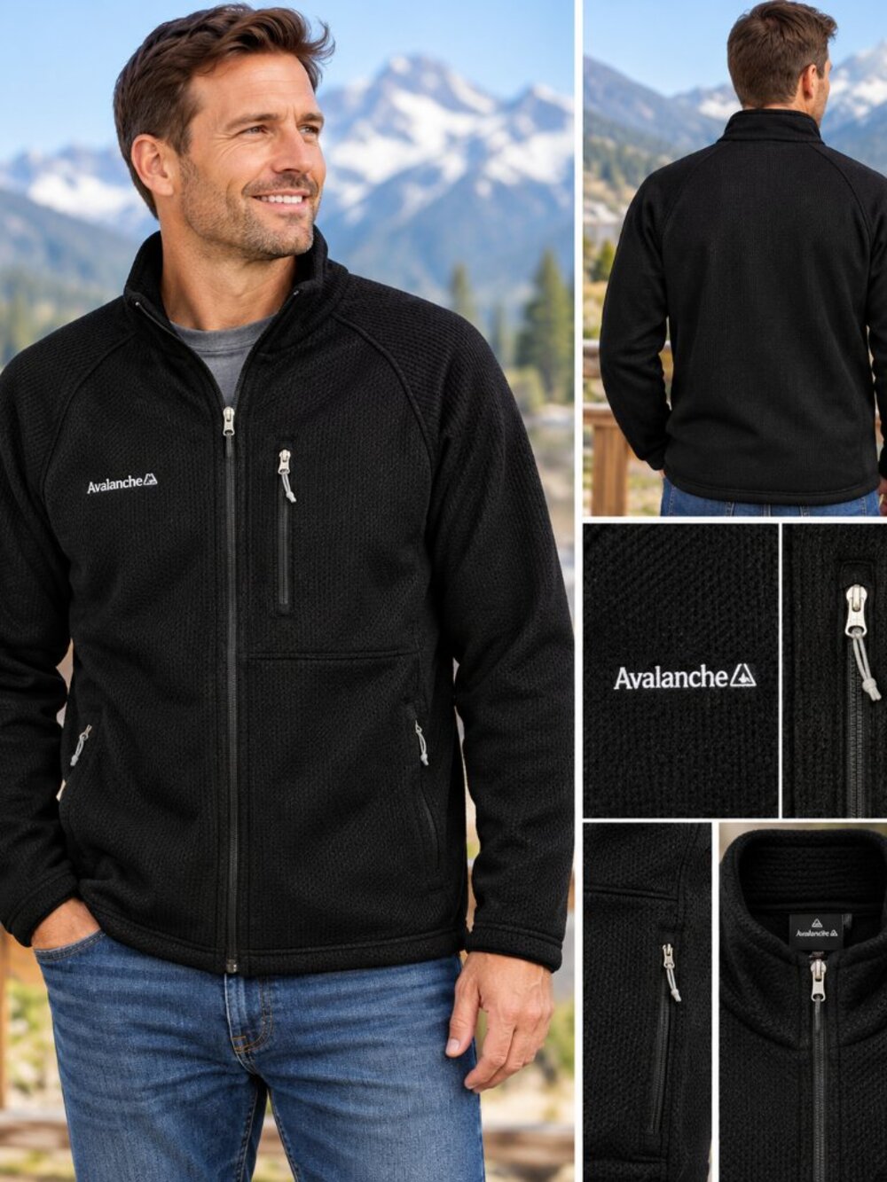 Avalanche Thermalation Men’s M Black Full Zip Grid Fleece Jacket Zip Pockets